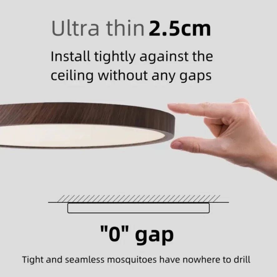 Circular LED Ceiling Light Modern Simple Walnut Wood Grain Decorative Light Living Room Bedroom Balcony Ultra-thin Ceiling Light