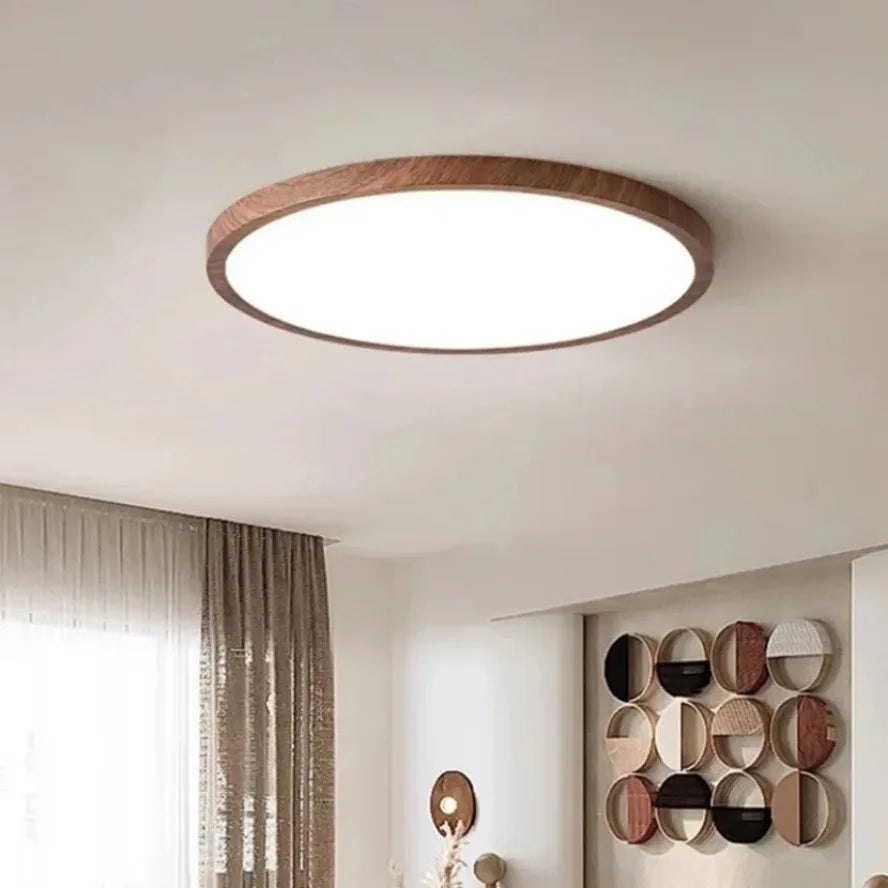 Circular LED Ceiling Light Modern Simple Walnut Wood Grain Decorative Light Living Room Bedroom Balcony Ultra-thin Ceiling Light